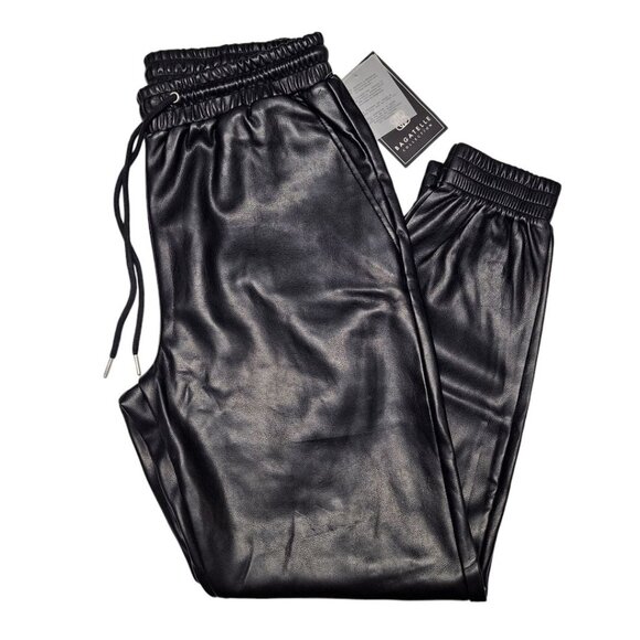 Bagatelle Collection Jogger Pants Faux Leather Black Elastic Waist Womens Small - Picture 1 of 10